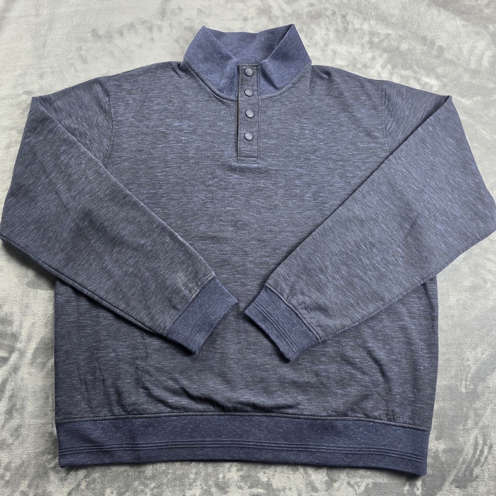 Orvis Pullover Sweatshirt Mens XXL Navy Blue Heathered Quarter Snap Mock Neck